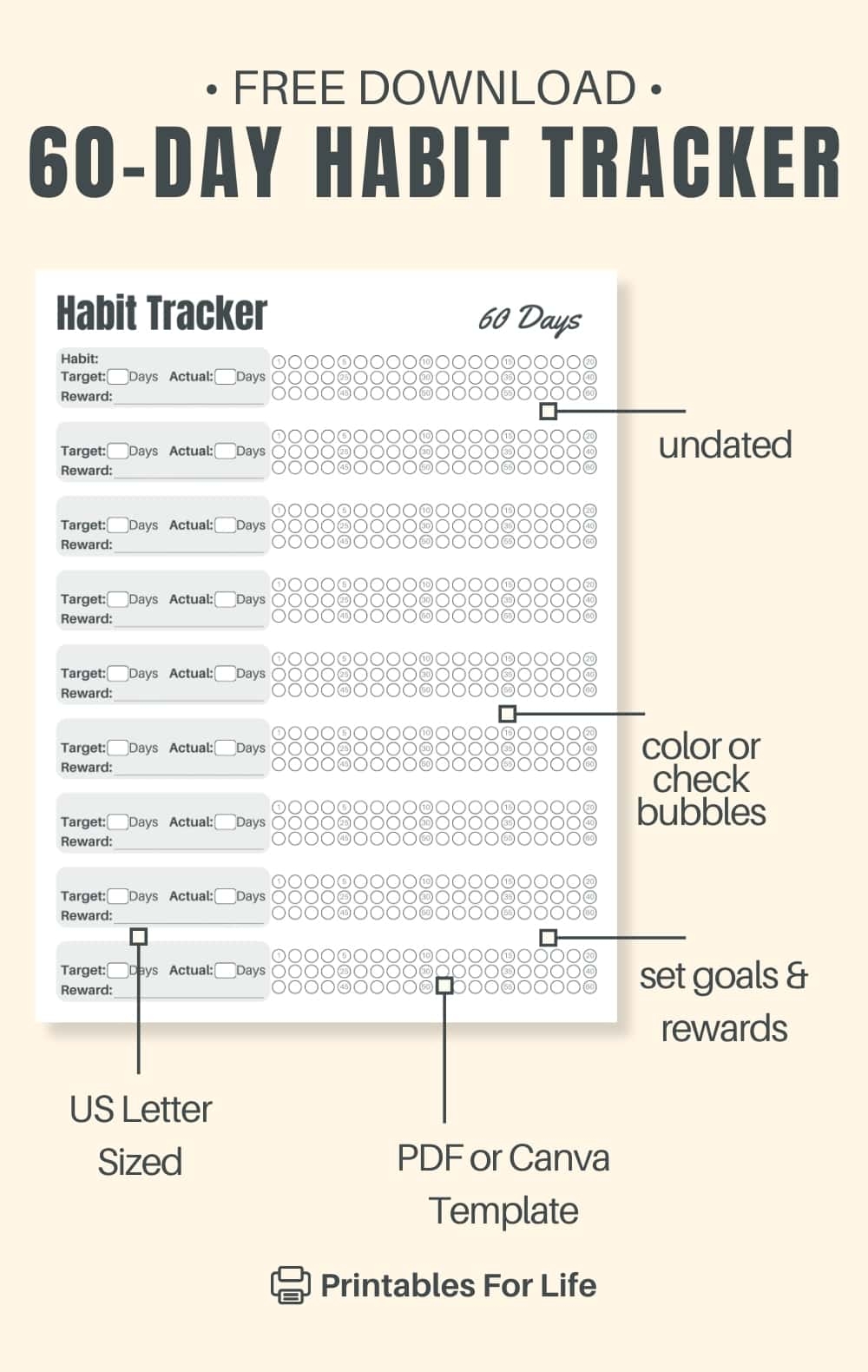 Printable 60 Day Habit Tracker FREE Download