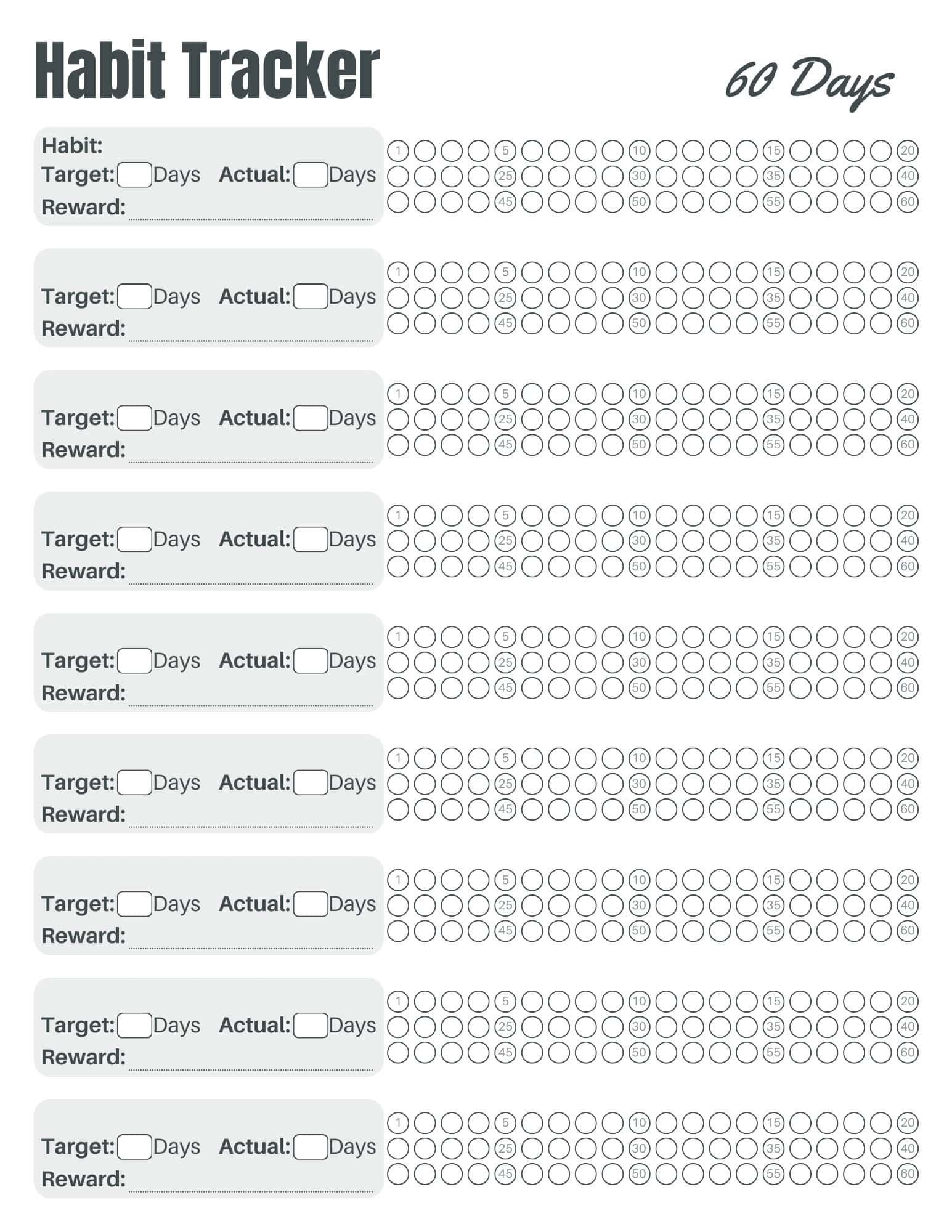 Printable 60 Day Habit Tracker FREE Download