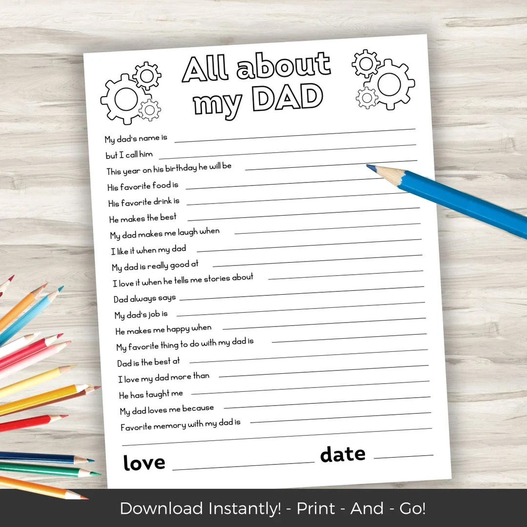 Printable All About My Dad Questions Template Dad Father Day Interview Questionnaire Kids Gift For Fathers Day Birthday Or Christmas Etsy