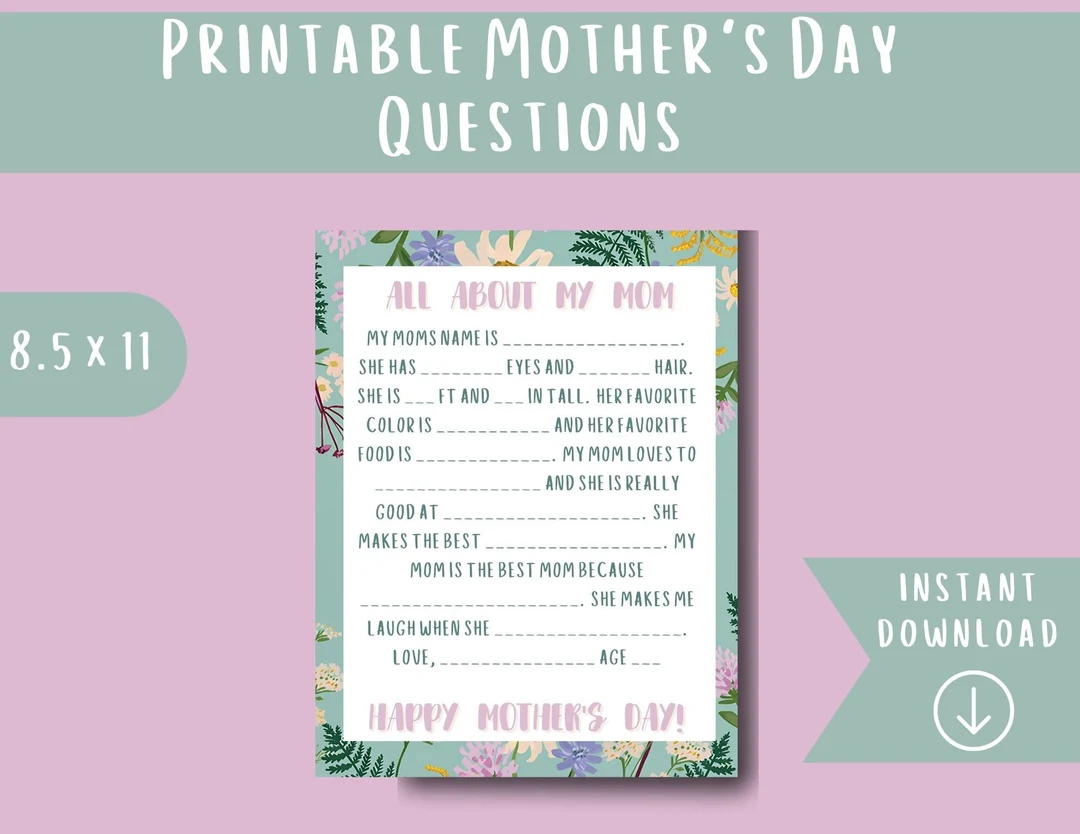 Printable All About My Mom Questions Mother s Day Printable Printable Mother s Day Gift Printable Mother s Day Preschool Activity Etsy