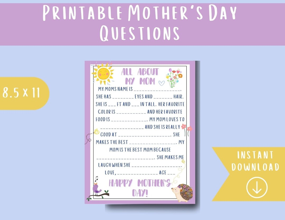 Printable All About My Mom Questions Mother s Day Printable Printable Mother s Day Gift Printable Mother s Day Preschool Activity Etsy