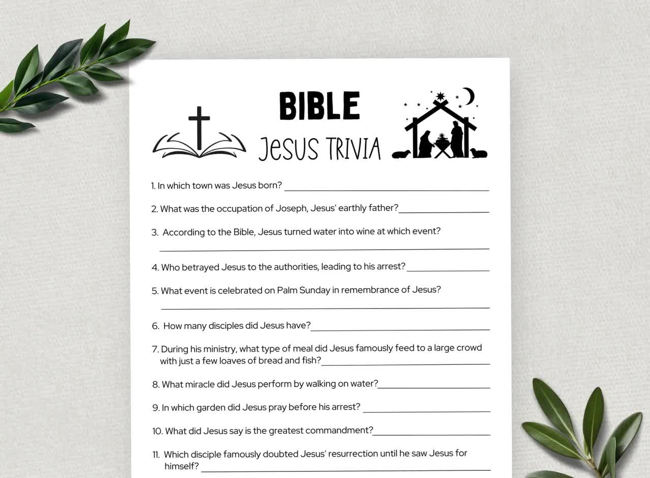 Printable Bible Trivia Jesus Trivia Questions Bible Games Fun Christian Youth Group Game Sunday School Church Study Activity