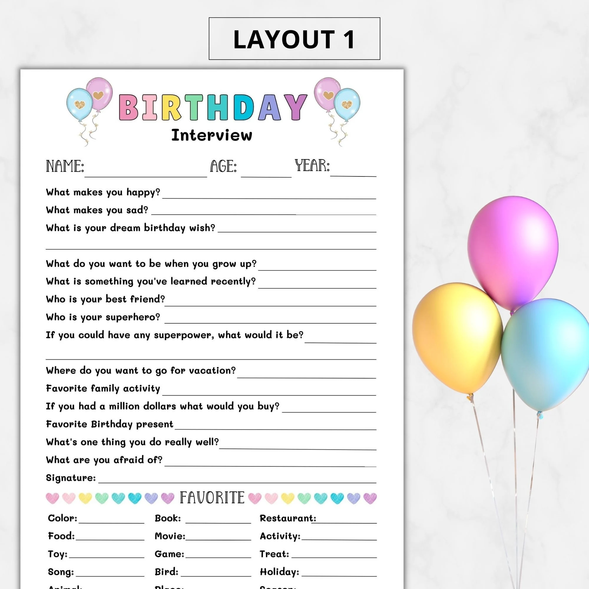 Printable Birthday Interview Kids Birthday Interview Form Printable birthday Keepsake Digital birthday Questionnaire birthday Games For Kids Etsy