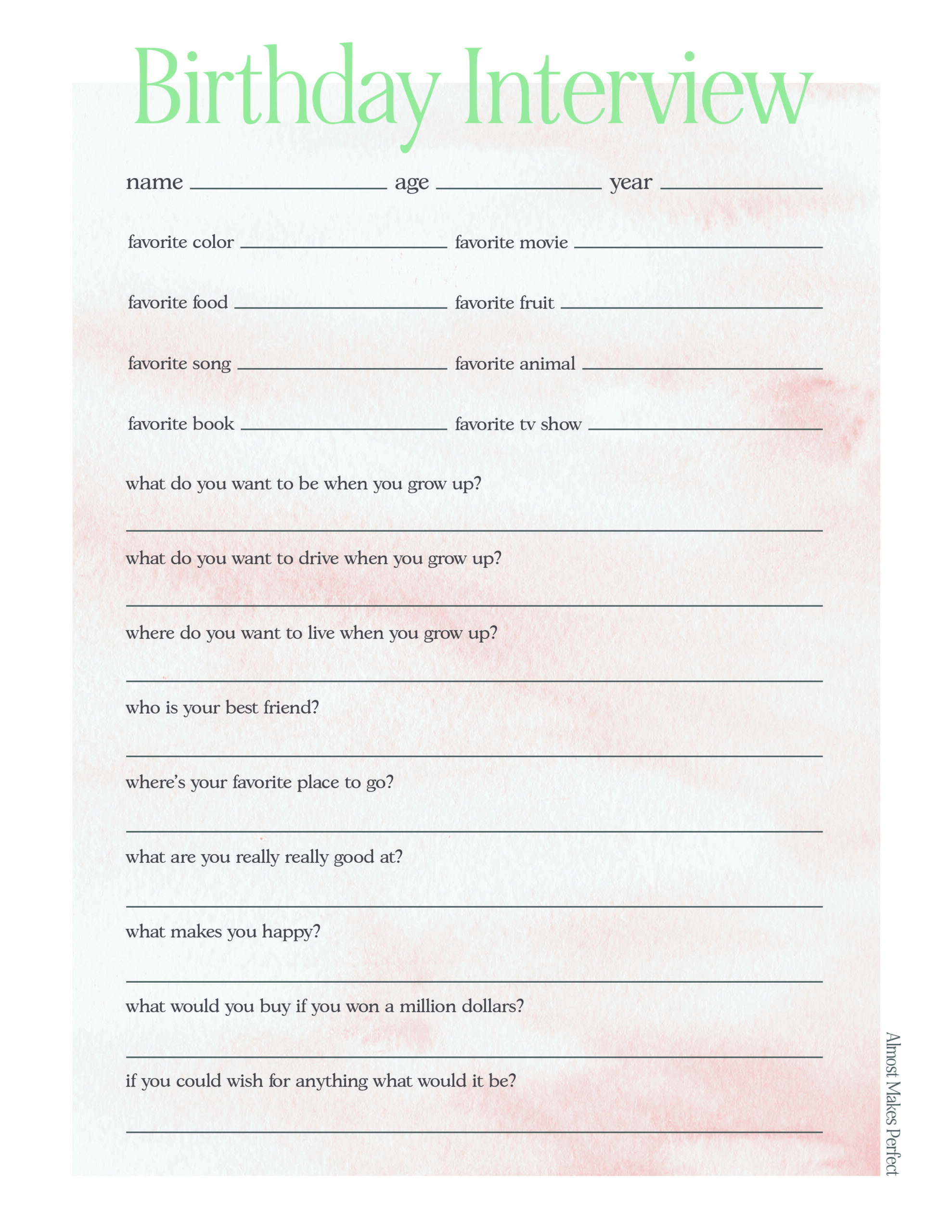 Printable Birthday Interview Questions Almost Makes Perfect