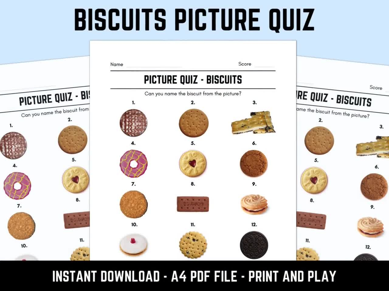 Printable Biscuits Picture Quiz Downloadable Pub Quiz Trivia Sheets With Answers Etsy