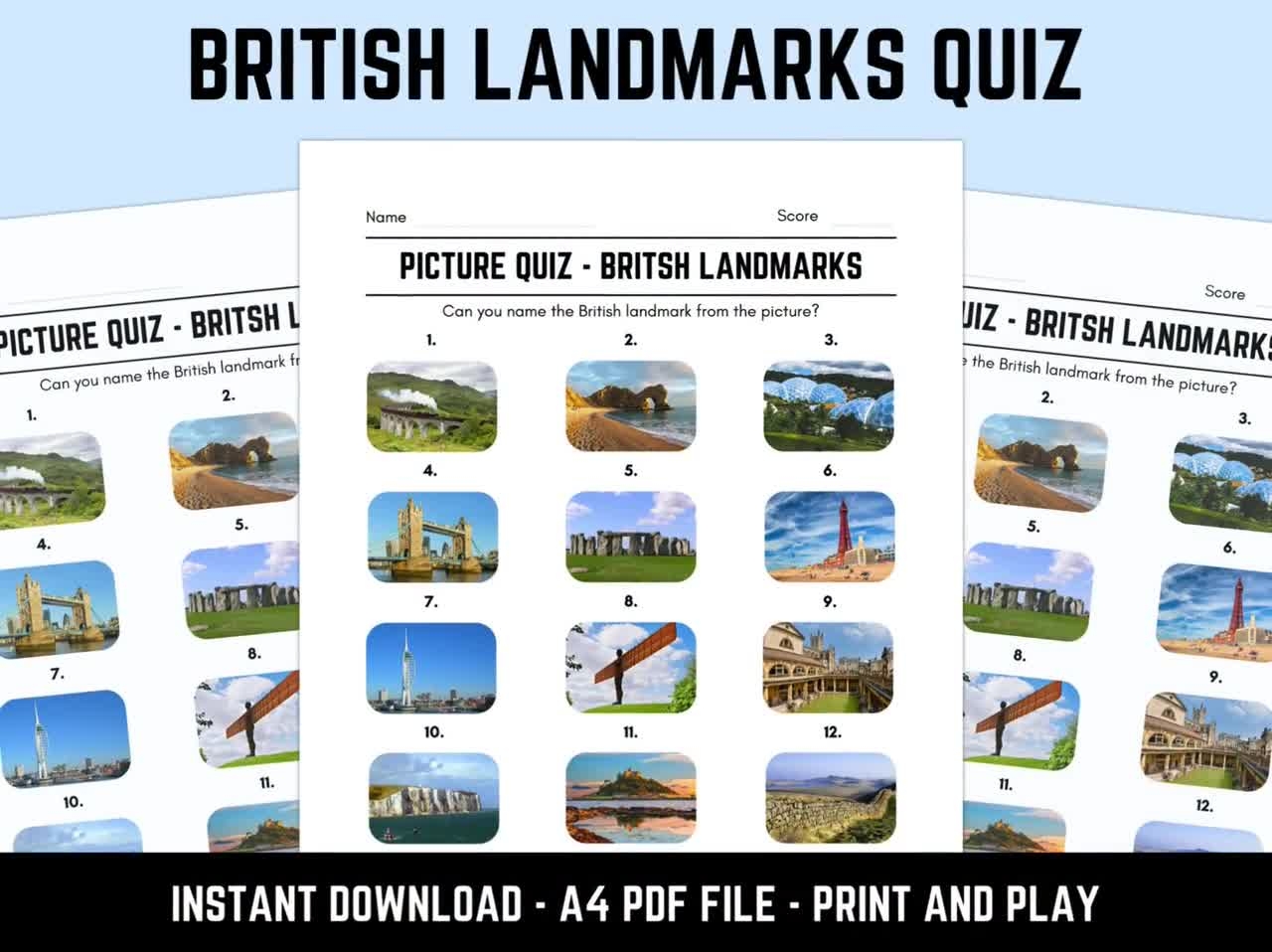 Printable British Landmarks Picture Quiz With Answers Instant Download PDF Etsy UK