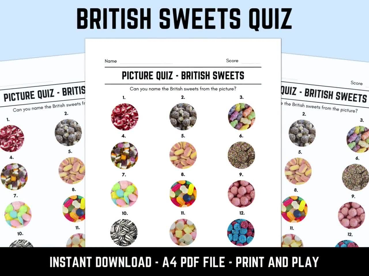 Printable British Sweets Picture Quiz Downloadable Pub Quiz Trivia Sheets With Answers Etsy