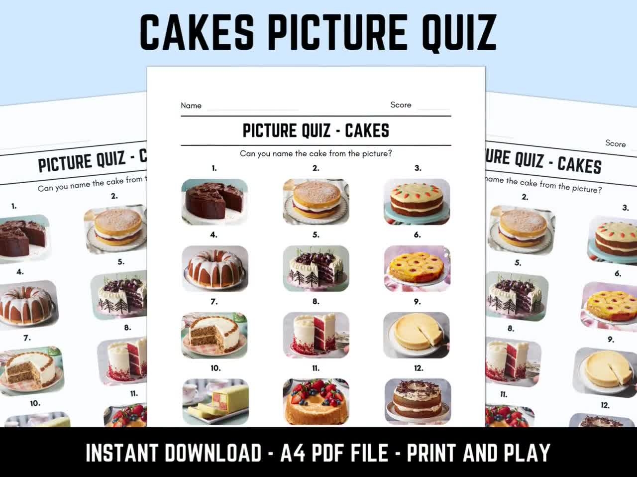Printable Cakes Picture Quiz Downloadable Pub Quiz Trivia Sheets With Answers Etsy