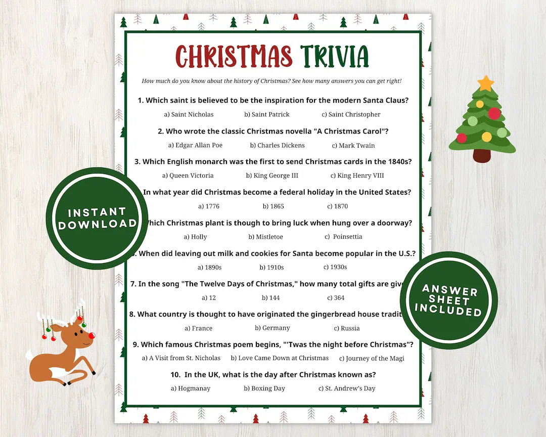 Printable Christmas Trivia Game For Adults And Kids 10 Christmas Trivia Questions And Answers Great For Christmas Parties Instant Download Etsy
