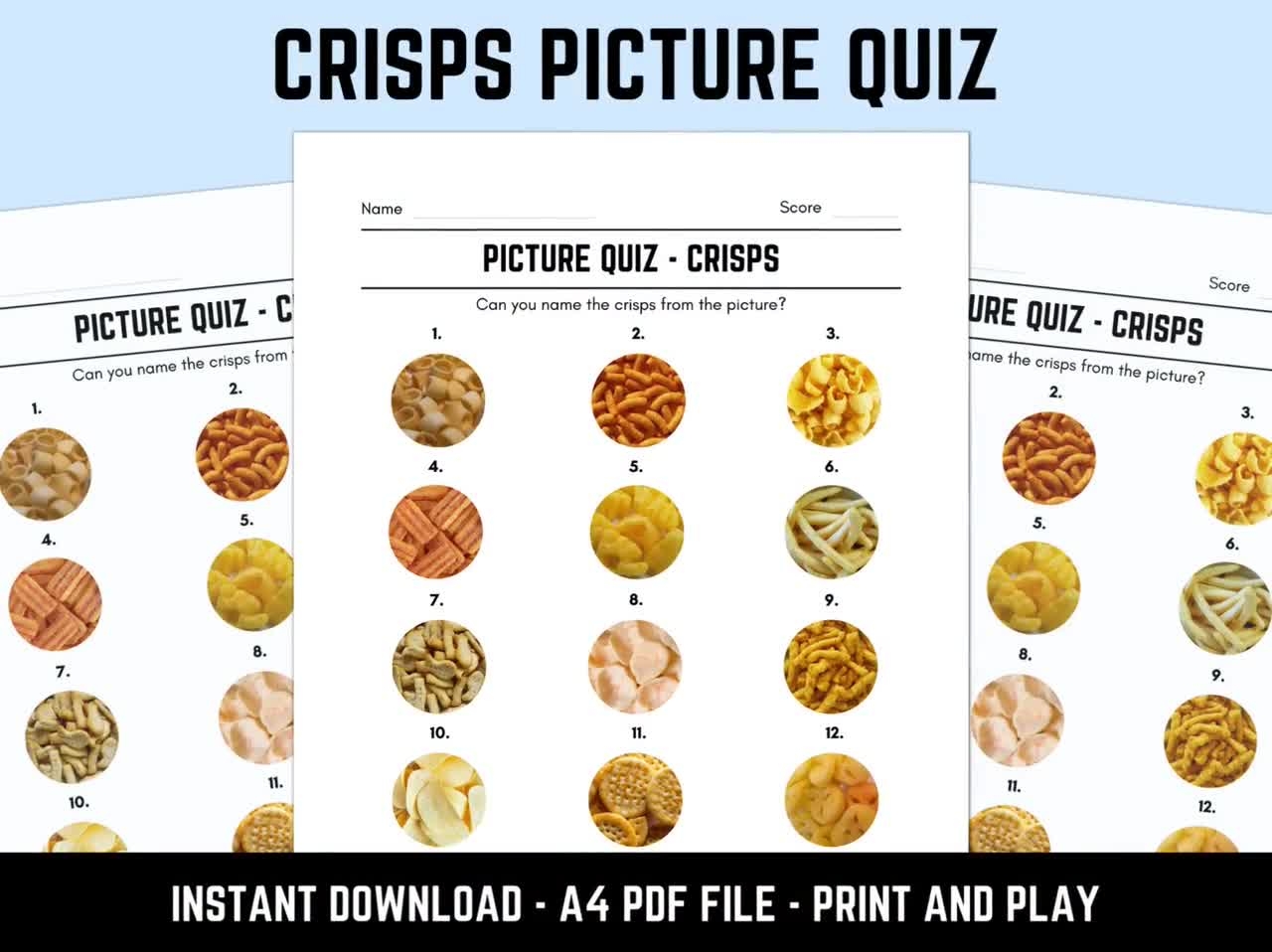 Printable Crisps Picture Quiz Downloadable Pub Quiz Trivia Sheets With Answers Etsy