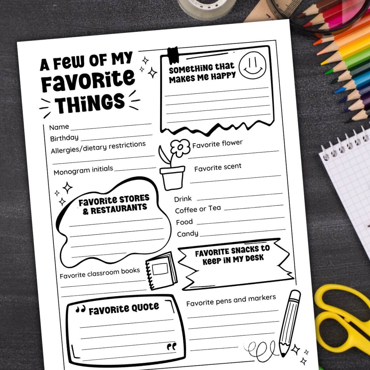 Printable Favorite Things Survey Authorized Co