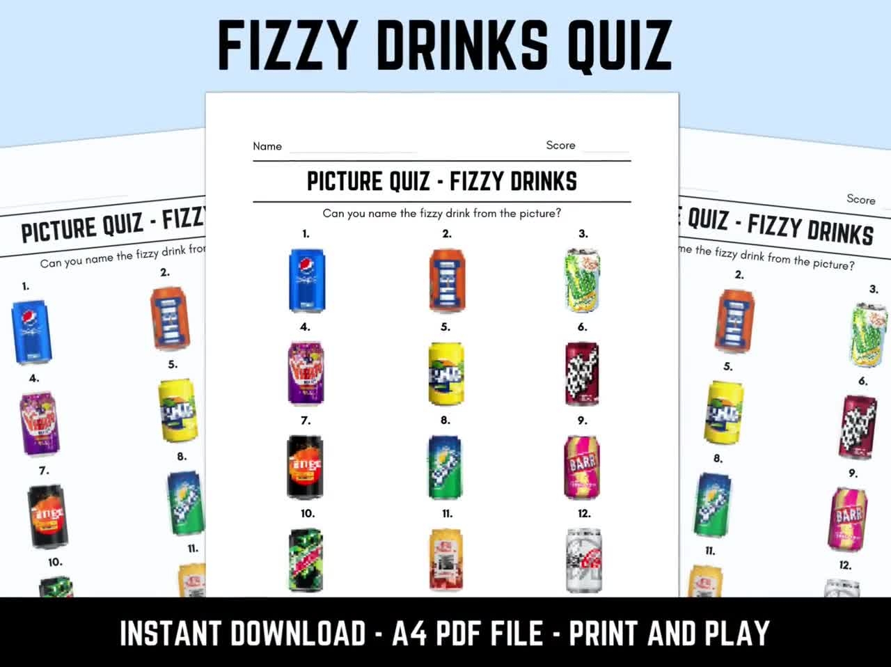 Printable Fizzy Drinks Picture Quiz With Answers Instant Download PDF Etsy UK