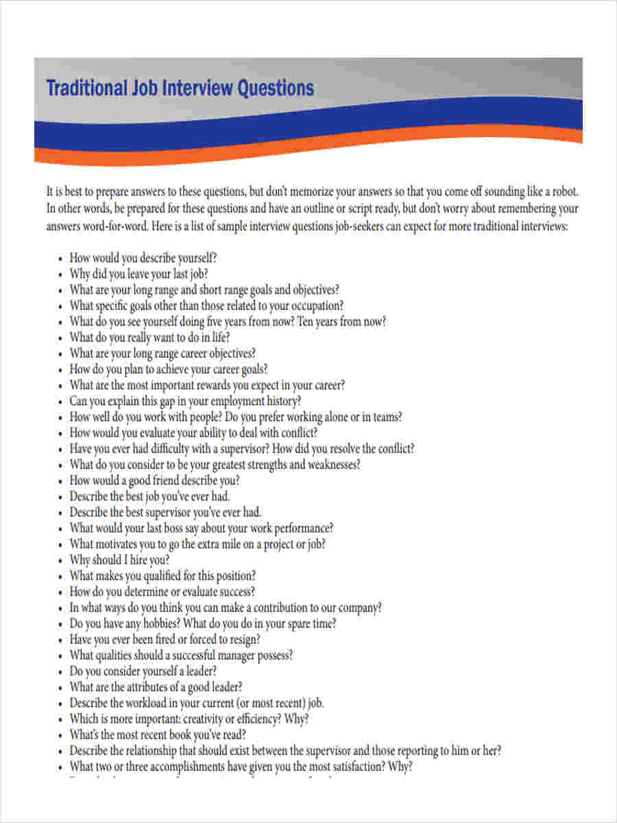 Printable Interview Questions Template Printable