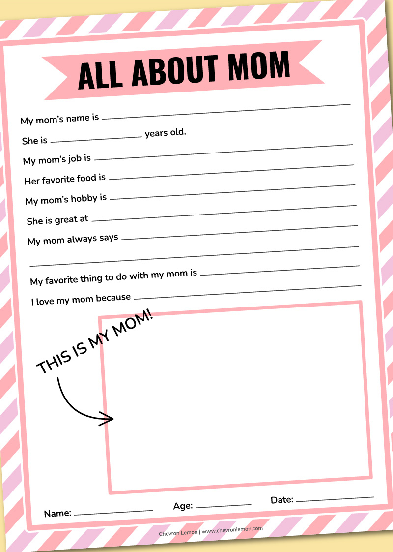 Printable Mother s Day Questionnaire Chevron Lemon