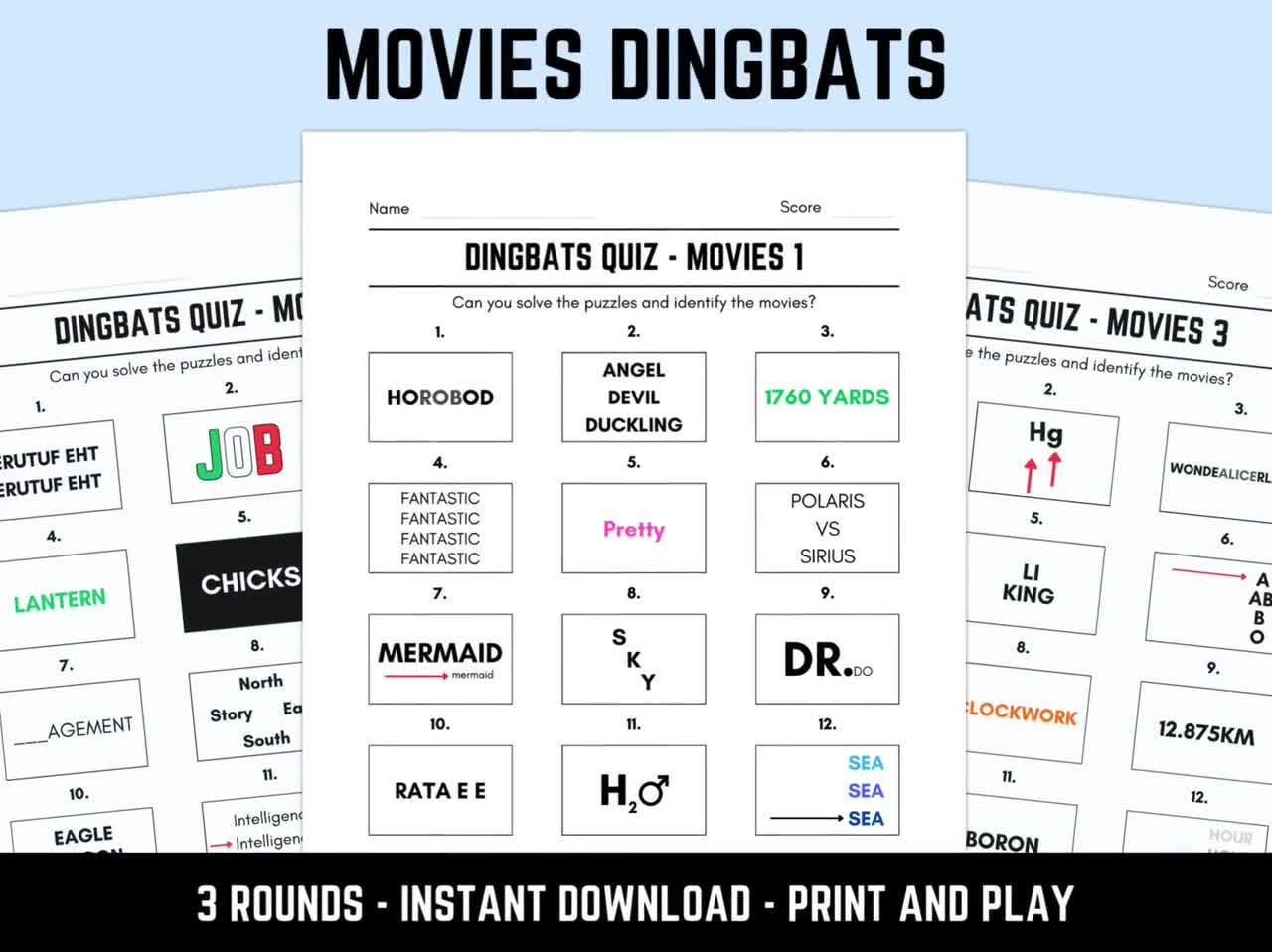 Printable Movies Dingbats Picture Quiz Downloadable Rebus Puzzles pub Quiz Sheets Etsy