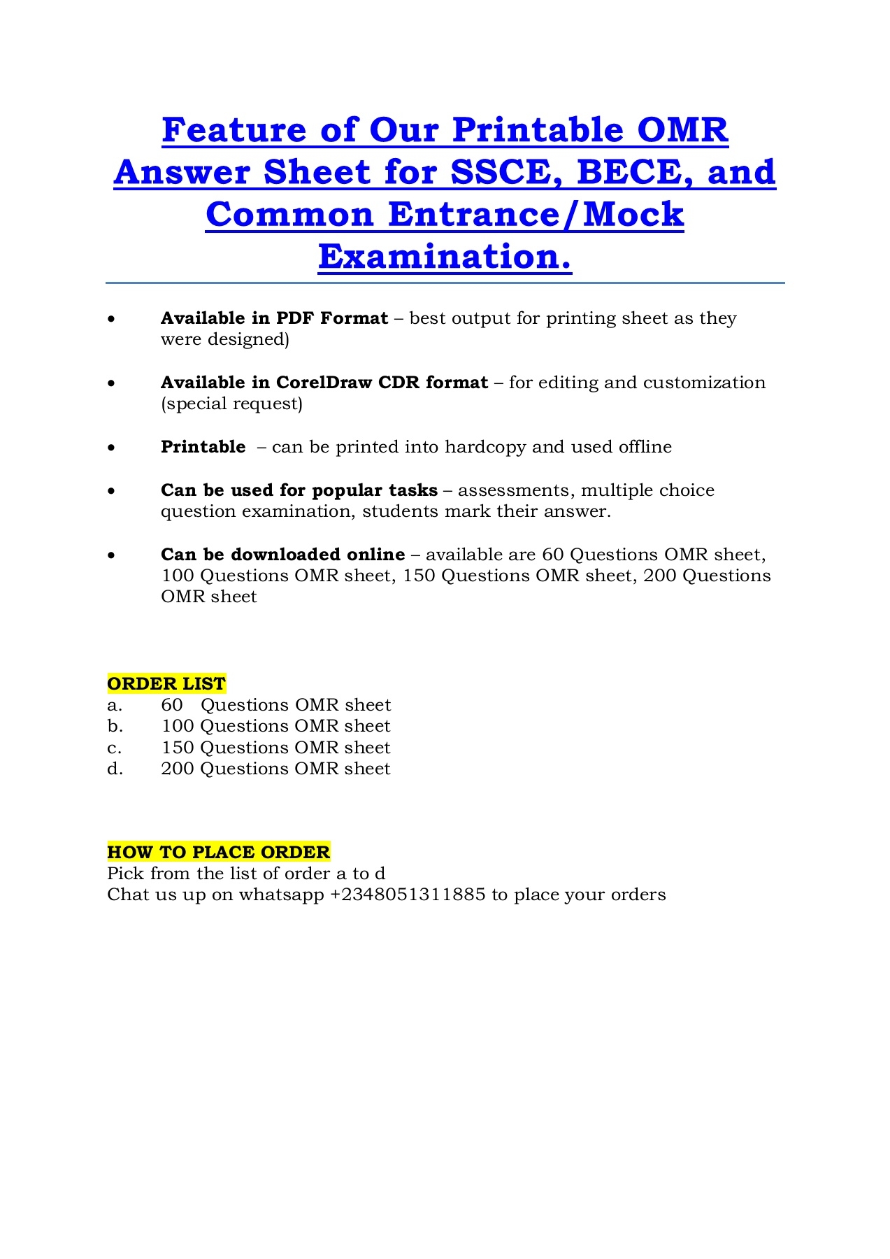 Printable OMR Answer Sheet For WAEC NECO BECE Common Entrance Examination Flip EBook Pages 1 2 AnyFlip