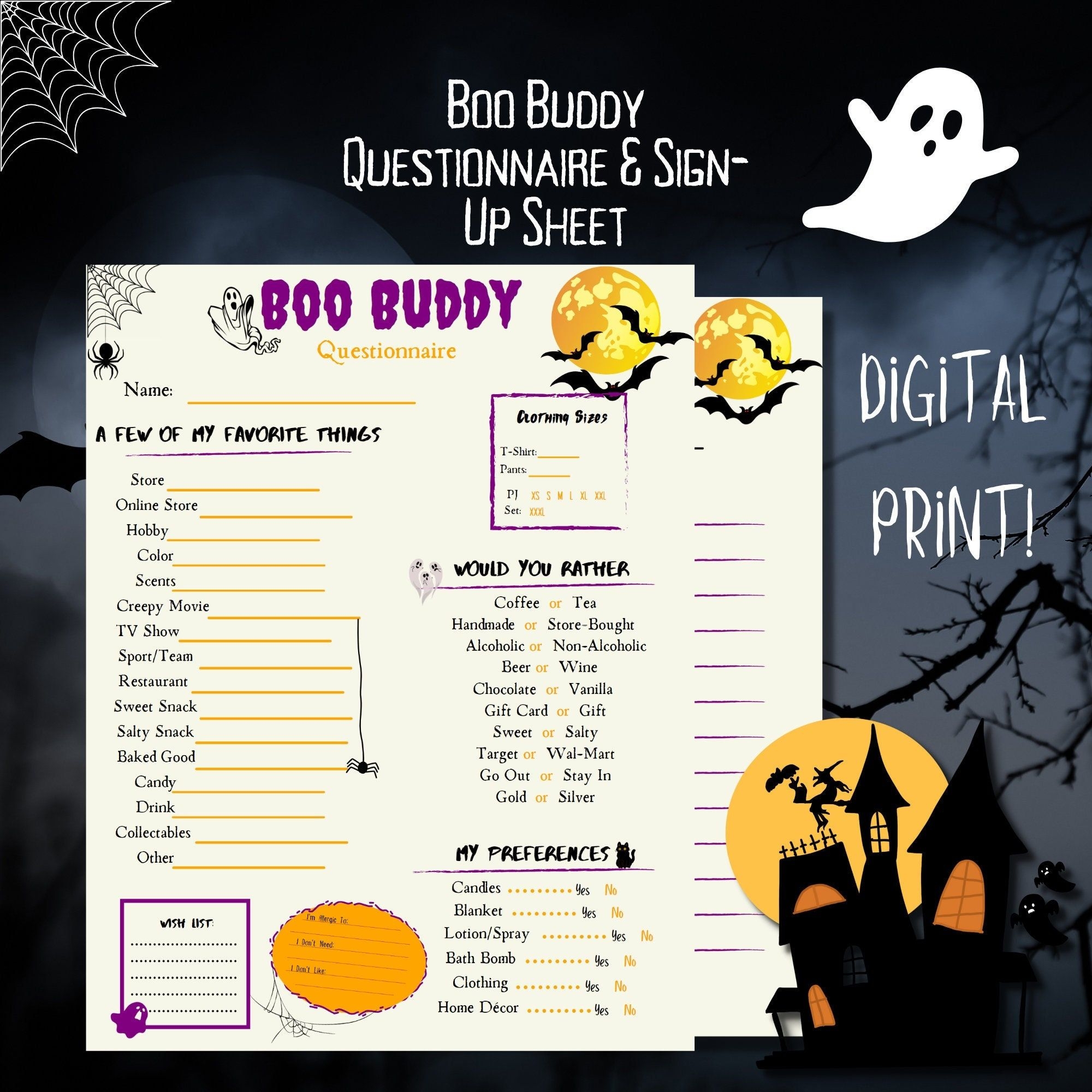 Printable PDF Spooky Sister Survey Questionnaire For Halloween Theme