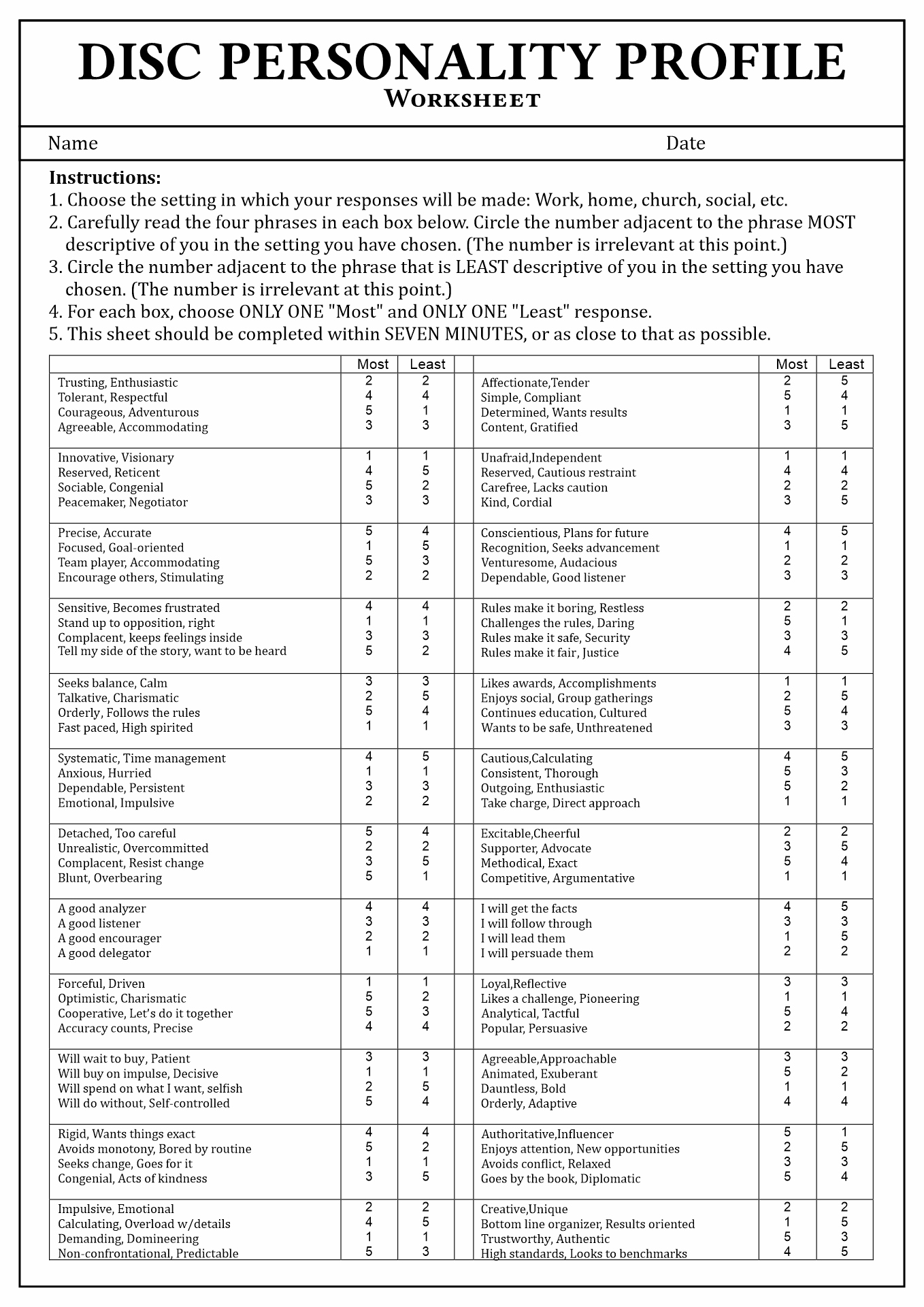 Printable Personality Test