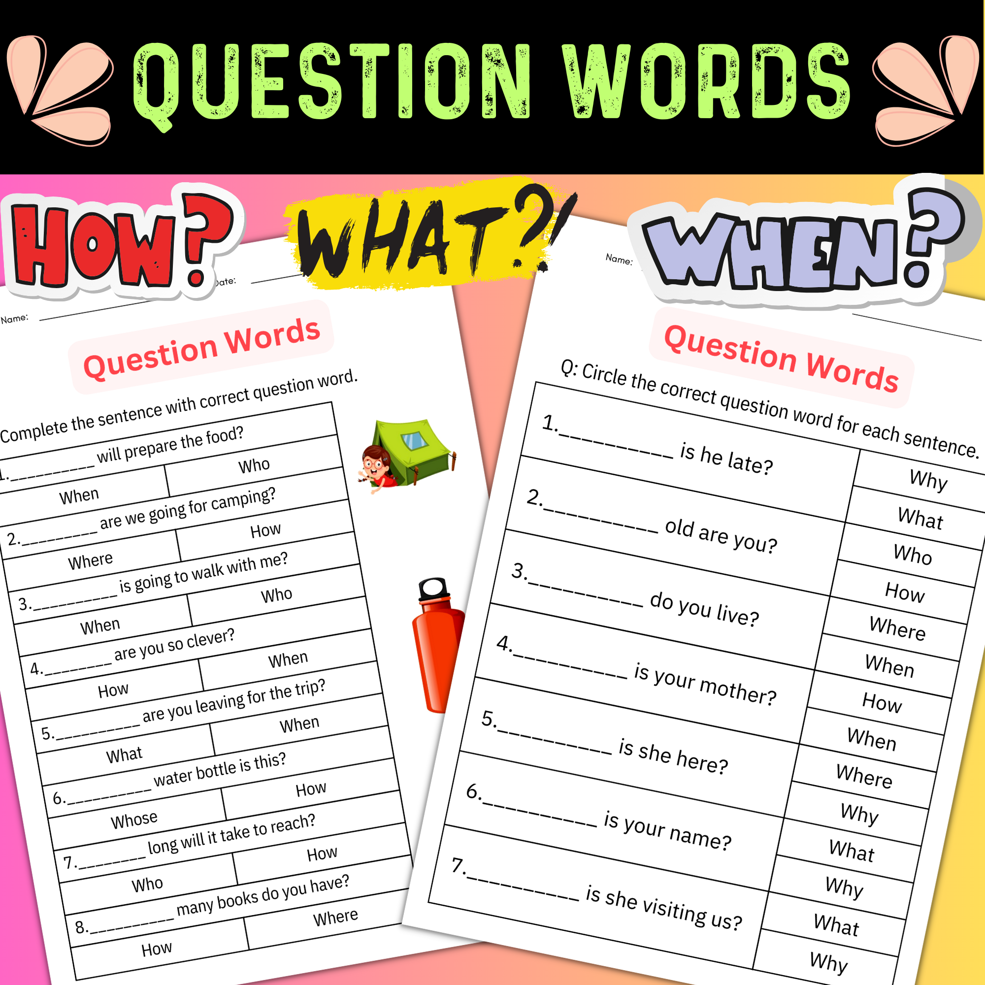 Printable Question Words Practice Worksheets Writing Questions For Grade 1 2 Made By Teachers