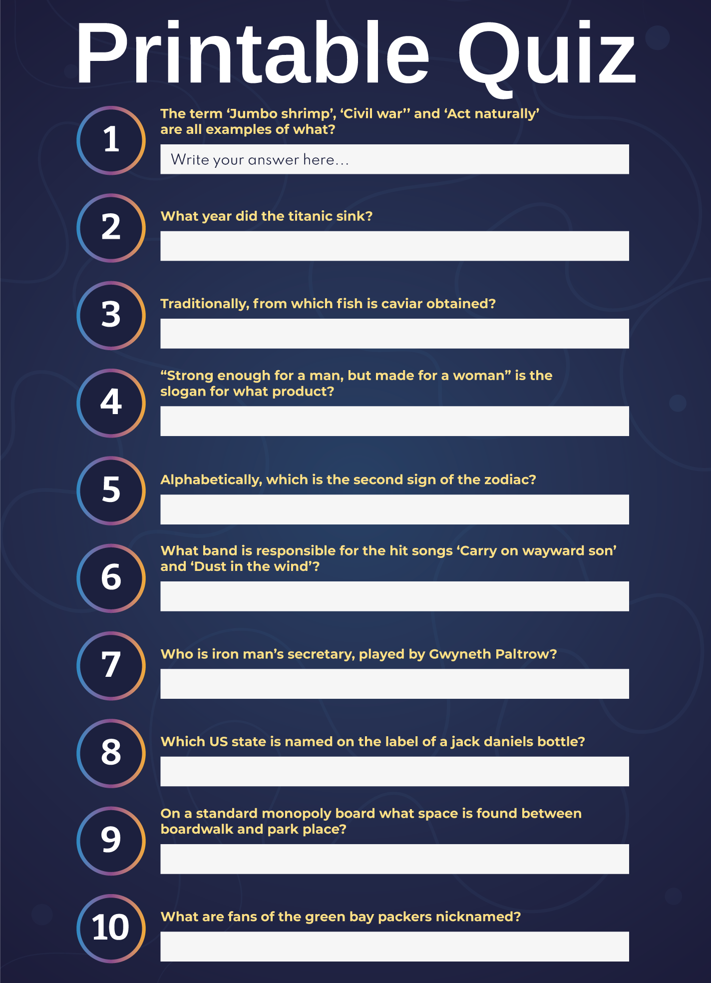Printable Quiz Free Google Docs Template Gdoc io