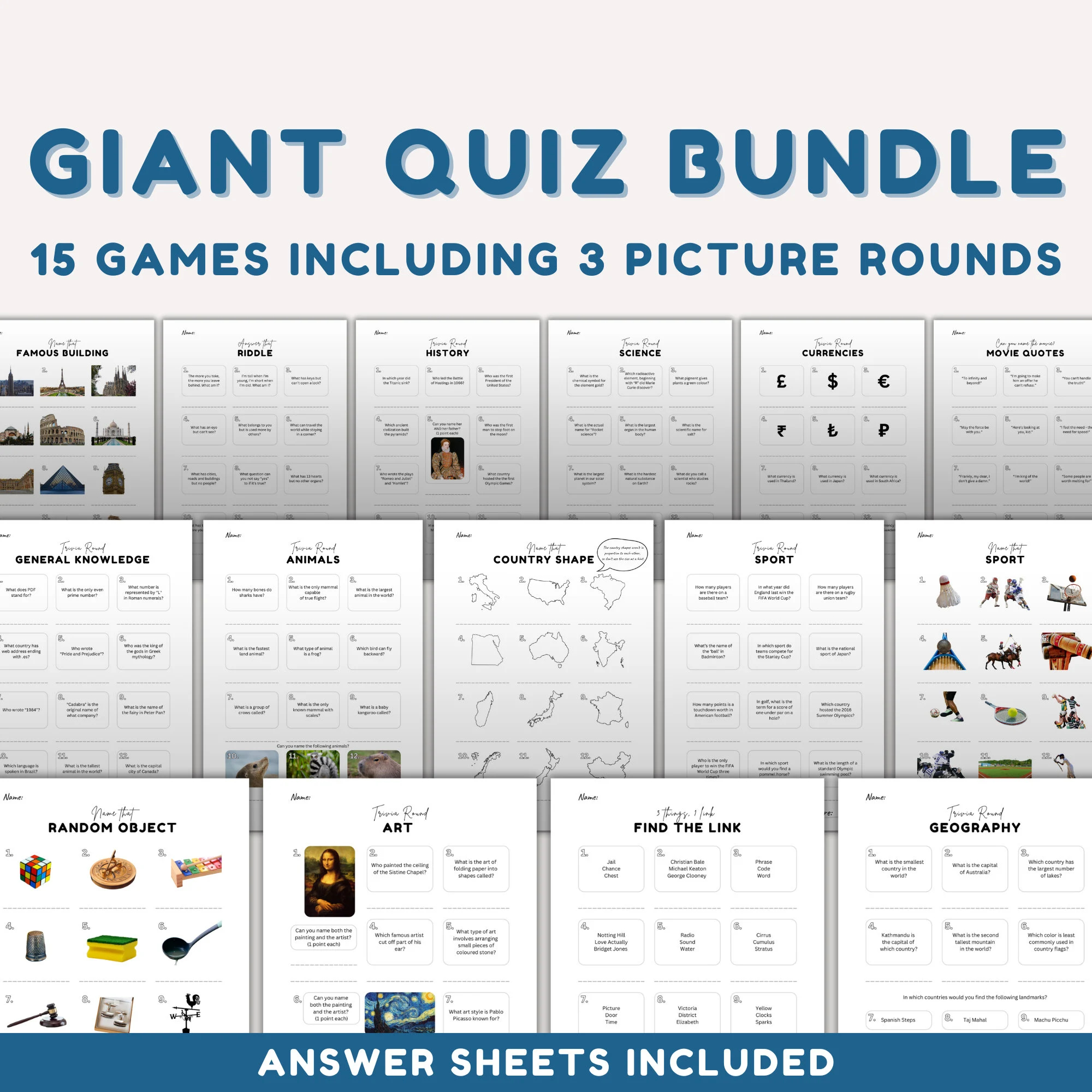 Printable Quiz Sheet Etsy