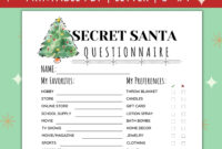 Printable Secret Santa Questionnaire For Christmas Gift Exchange Questions 5x7 Work Secret Santa Info Cards Secret Santa Christmas Wish List Etsy