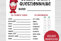 Printable Secret Santa Questionnaire For Christmas Gift Exchange Secret Santa Form Secret Santa For Work Christmas Secret Santa Etsy