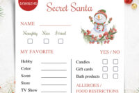 Printable Secret Santa Questionnaire Gift Info Card DOWNLOAD Etsy