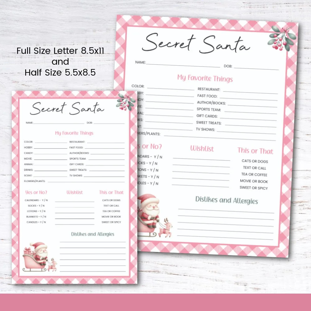 Printable Secret Santa Questionnaire Krafty Planner