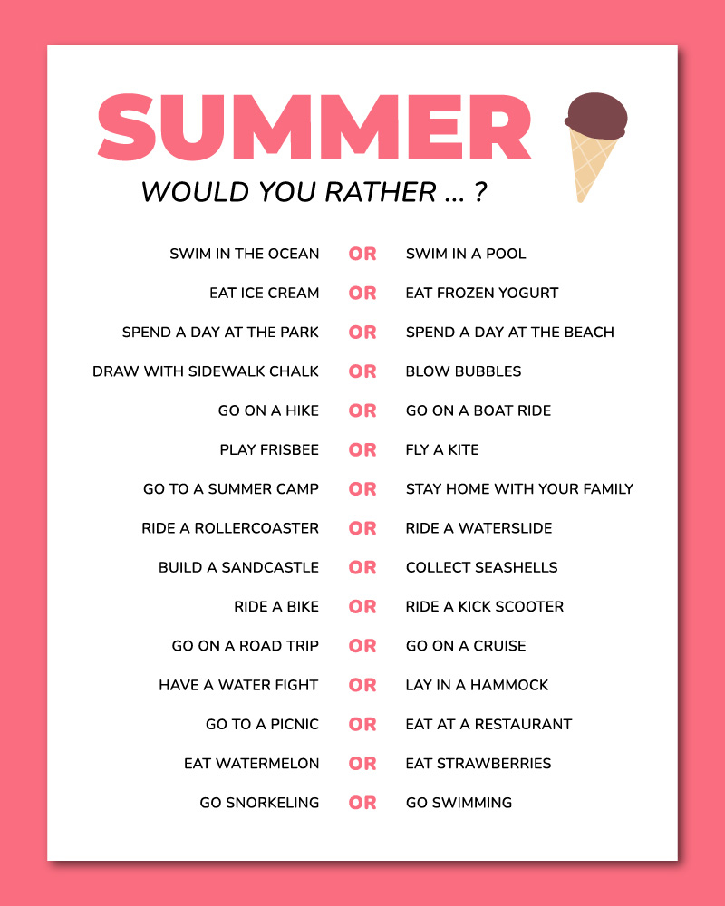 Printable Summer Would You Rather Questions For Kids Chevron Lemon