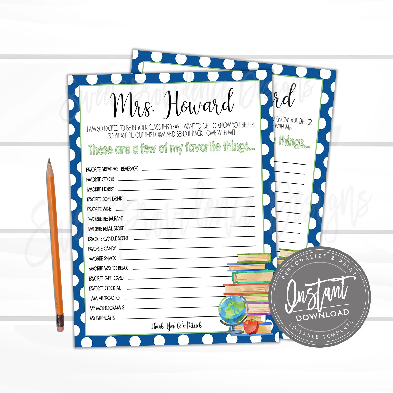 Printable Teacher s Gift Letter Favorite Things Teacher Questionnaire Survey Few Of My Favorite Things Appreciation EDITABLE Instant Etsy
