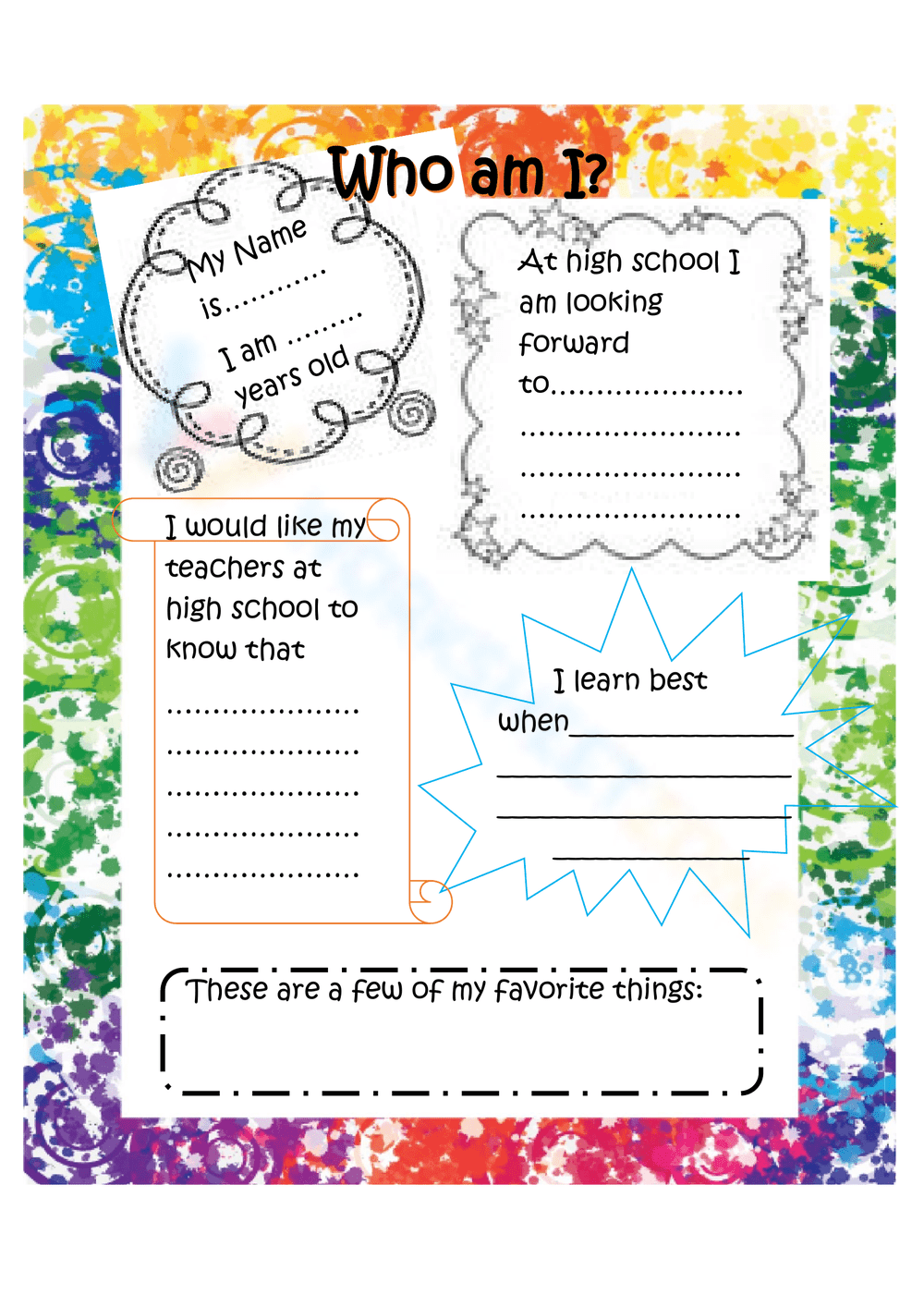 Printable Who Am I Worksheets