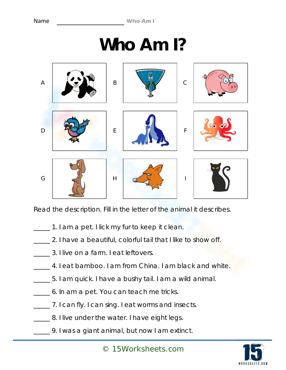 Who AM I Questions Printable with Answers