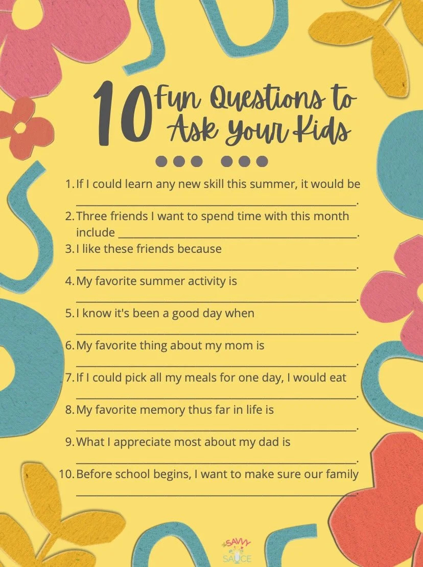 Printable With Fun Questions For Your Kids To Ask Each Other The Savvy Sauce Podcast