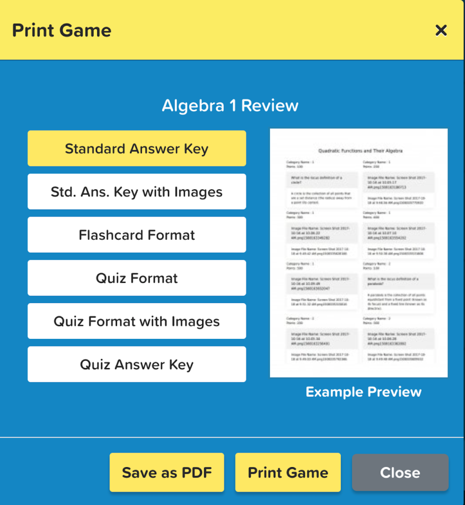 Printing An Answer Key Factile User Doc 1