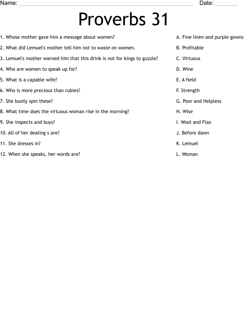 Proverbs 31 Worksheet WordMint