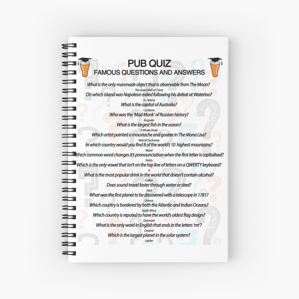 Pub Quiz Design With 16 Questions And Answers Journal For Sale By Markstones Redbubble