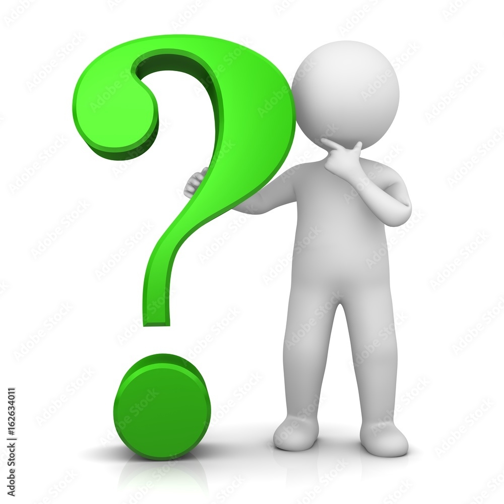 Question Mark 3d Green Interrogation Point Asking Sign Punctuation Mark With Standing Thinking Stick Man Isolated On White Background For Business Presentation And Print Stock Illustration Adobe Stock