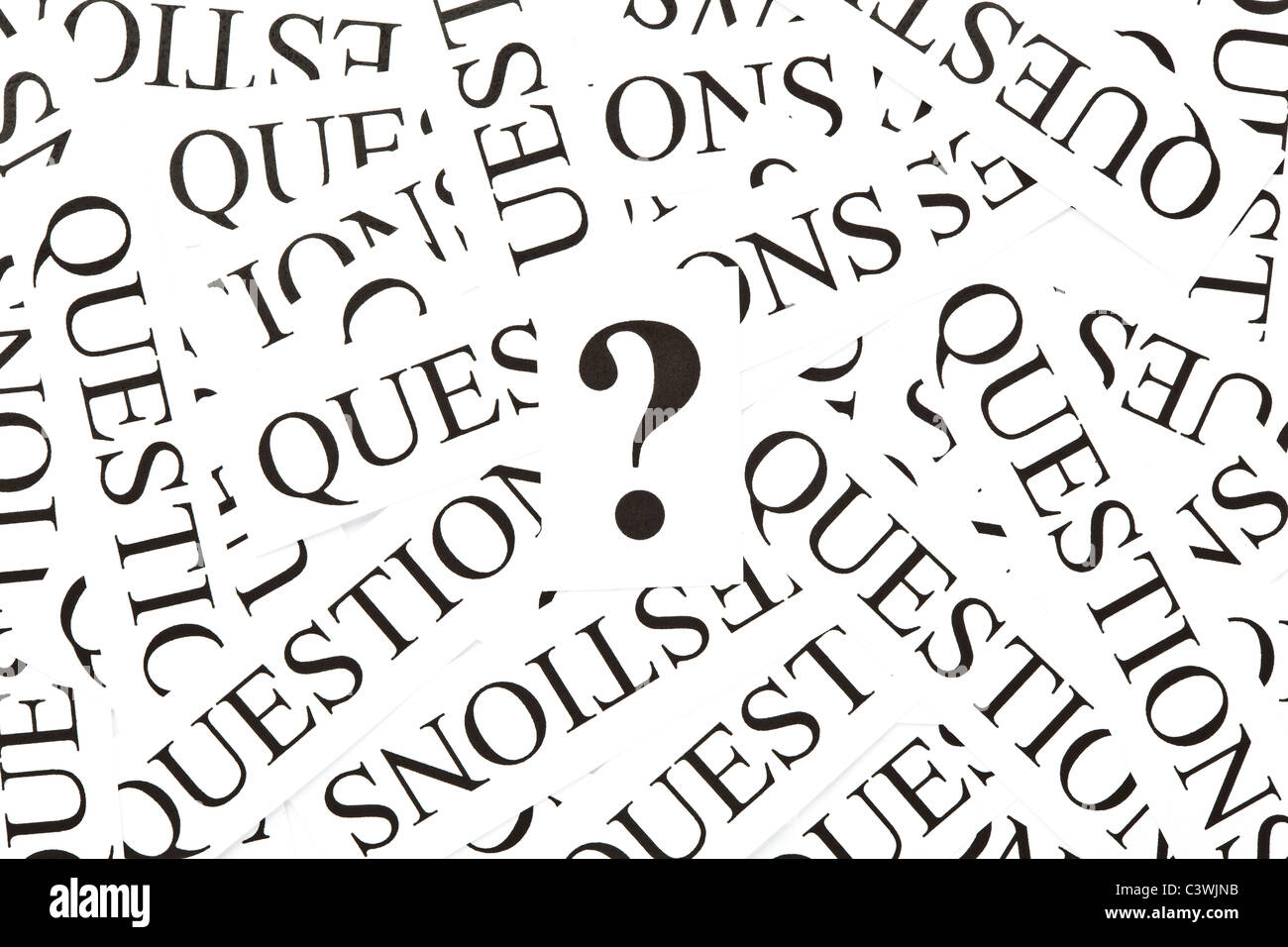Question Mark On A Background Of Many Printed Paper Questions Stock Photo Alamy