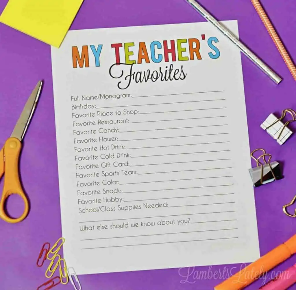 Free Printable Teacher Questionnaire