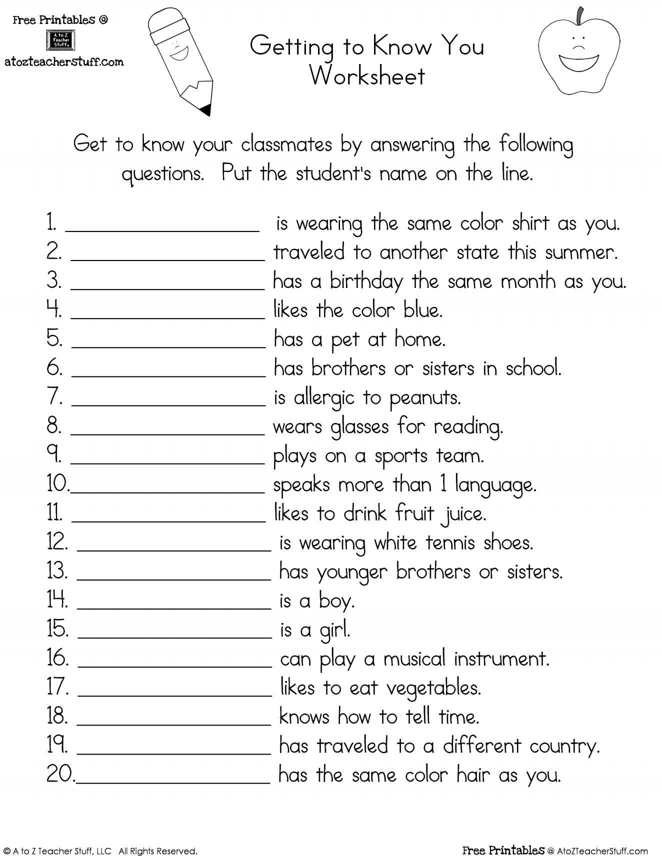 Questions That Connect 5 Free Printable Get To Know You Pages Worksheets Library
