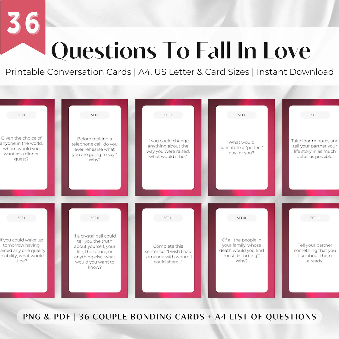 Questions To Fall In Love Printable Cards Couple GIFT Idea Romantic Date Night Ideas Relationship Building Couple Conversation Starters Etsy