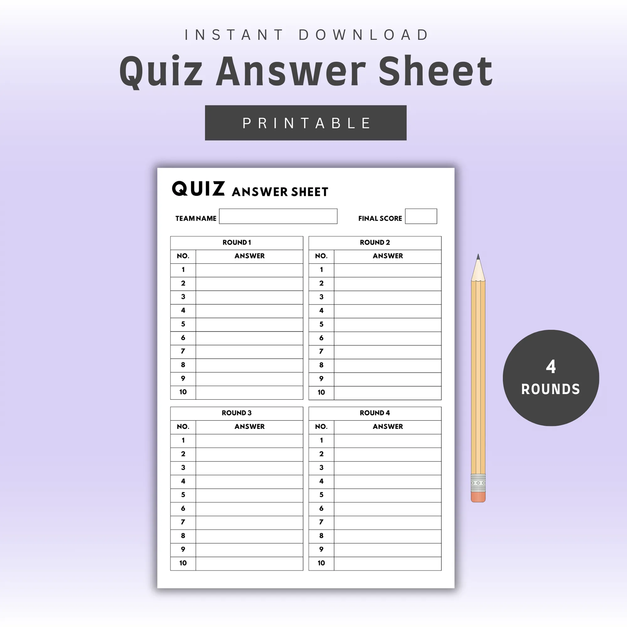 Quiz Answer Sheet 4x10 HeptoLabs