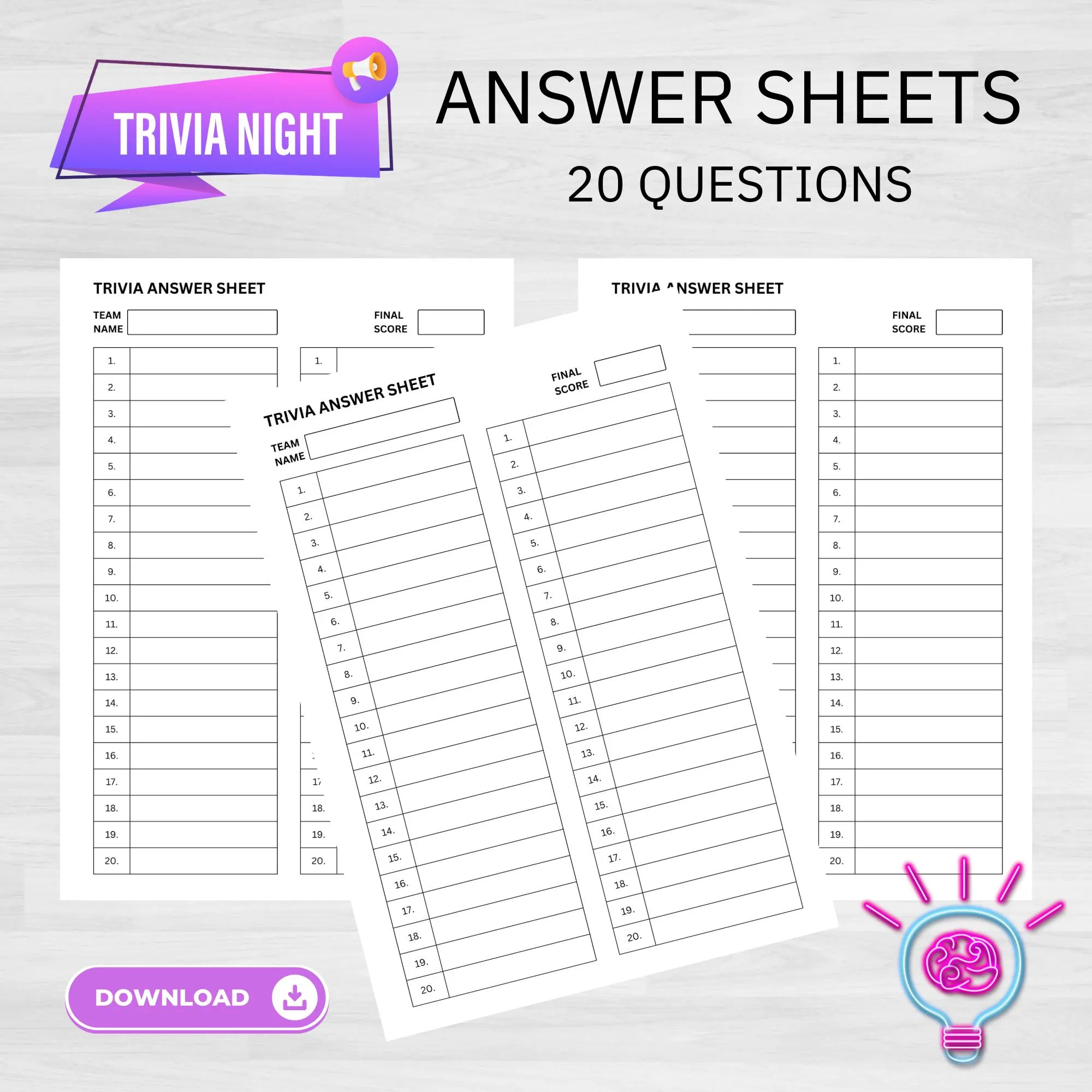 Quiz Answer Sheet Template Etsy