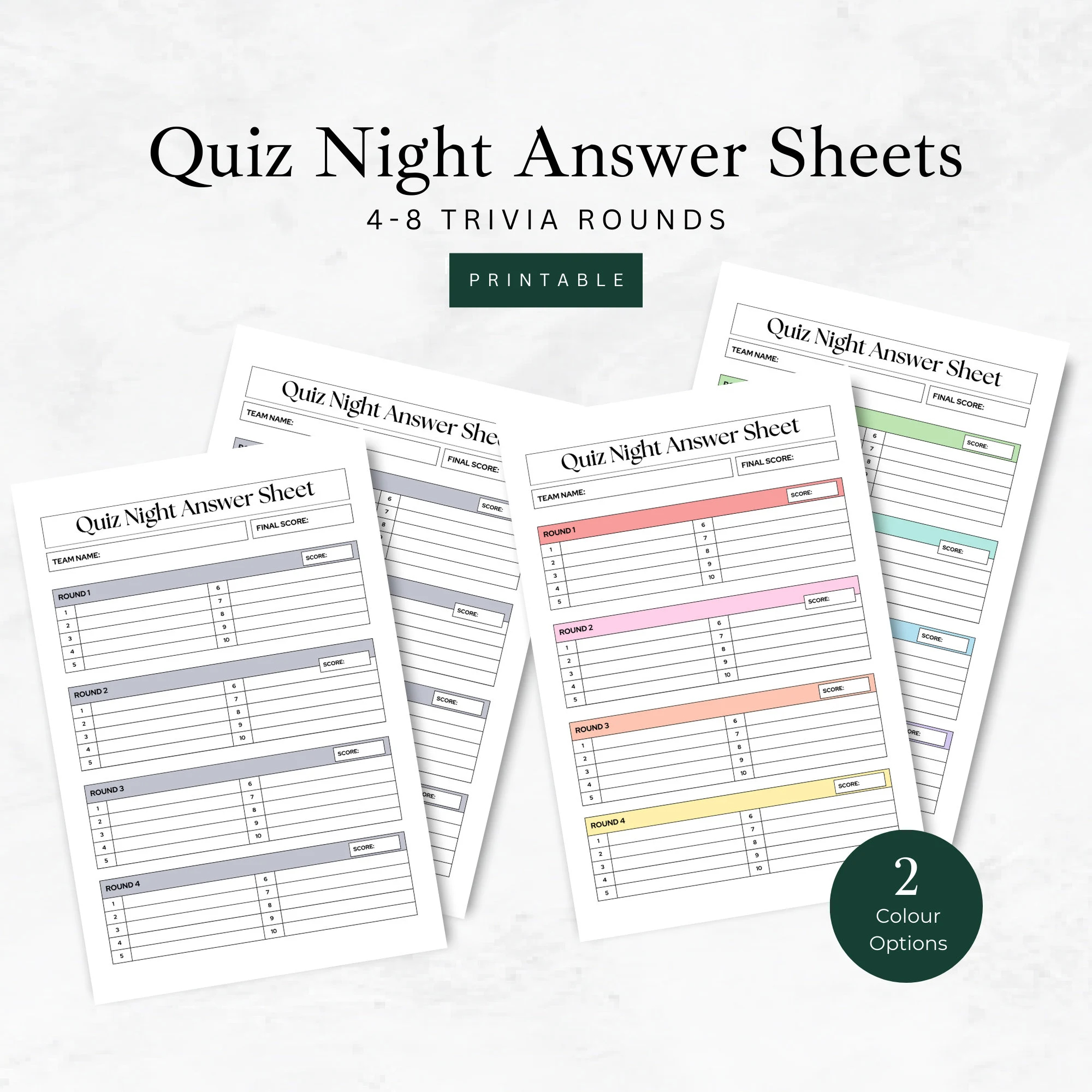 Quiz Answer Sheet Template Etsy Canada