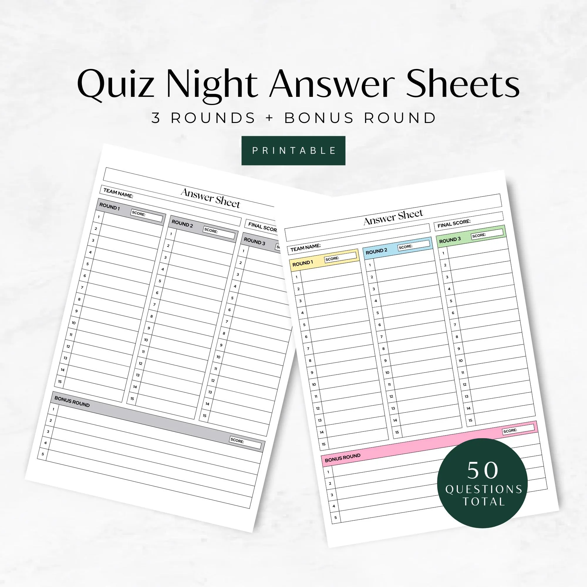 Printable Answer Sheets for Quizzes
