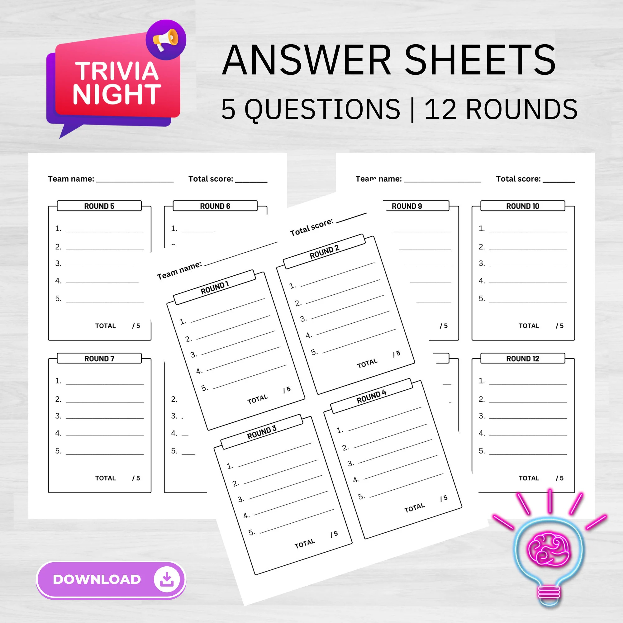 Quiz Answer Sheets Template Rounds Printable Free