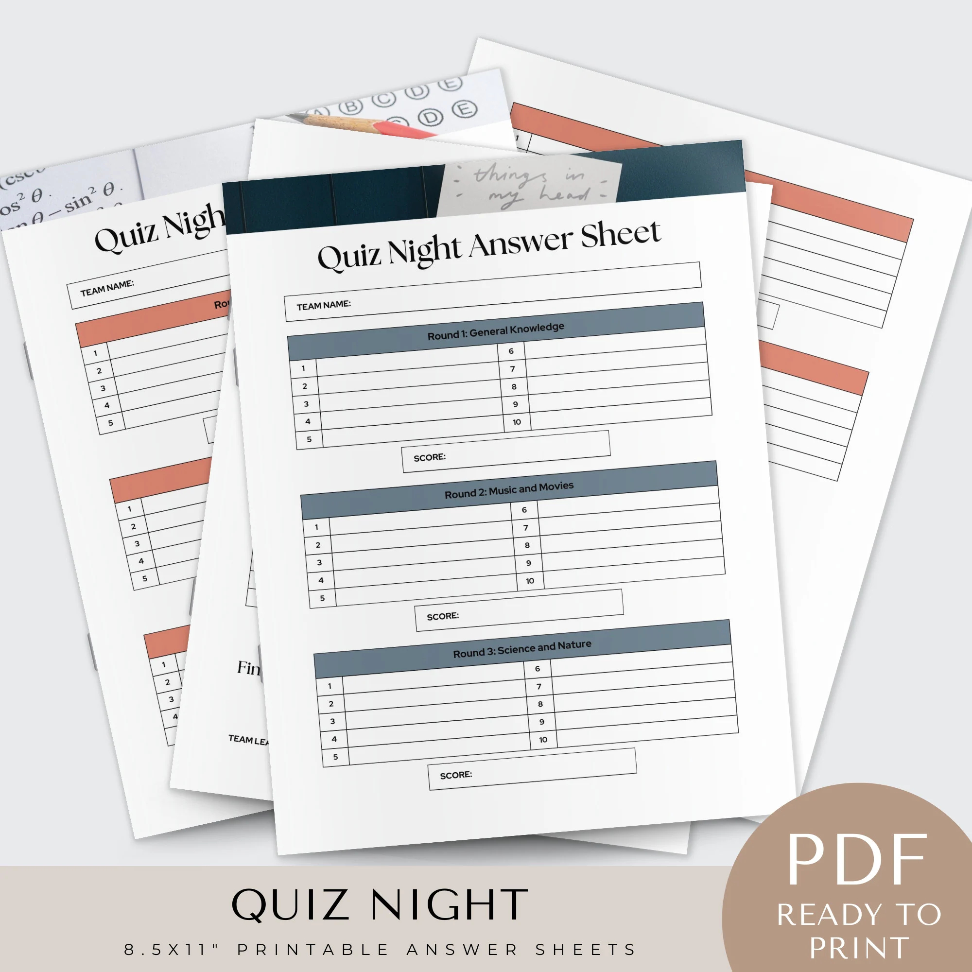 Quiz Answer Sheet Template Etsy