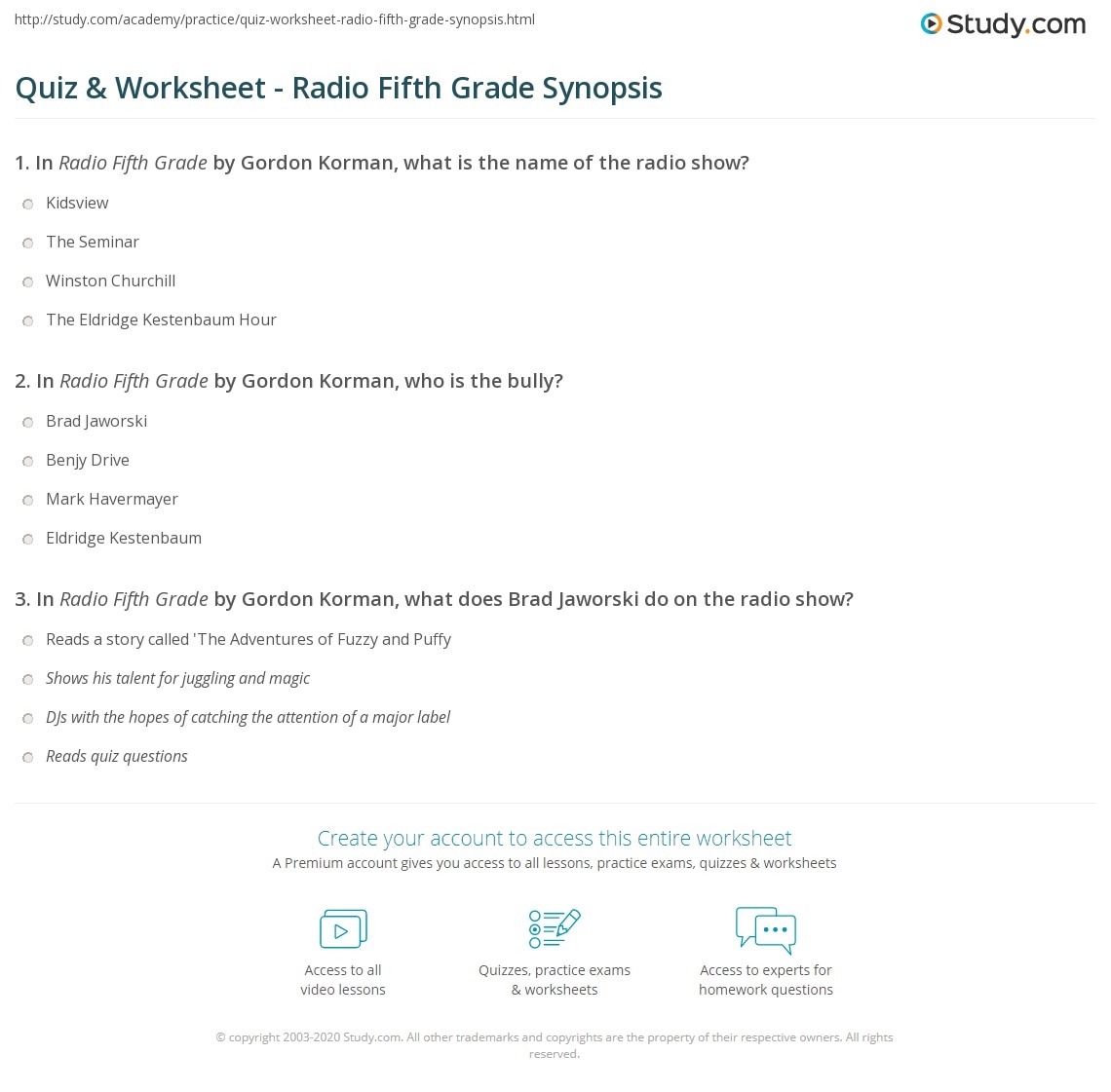 Quiz Worksheet Radio Fifth Grade Synopsis Study