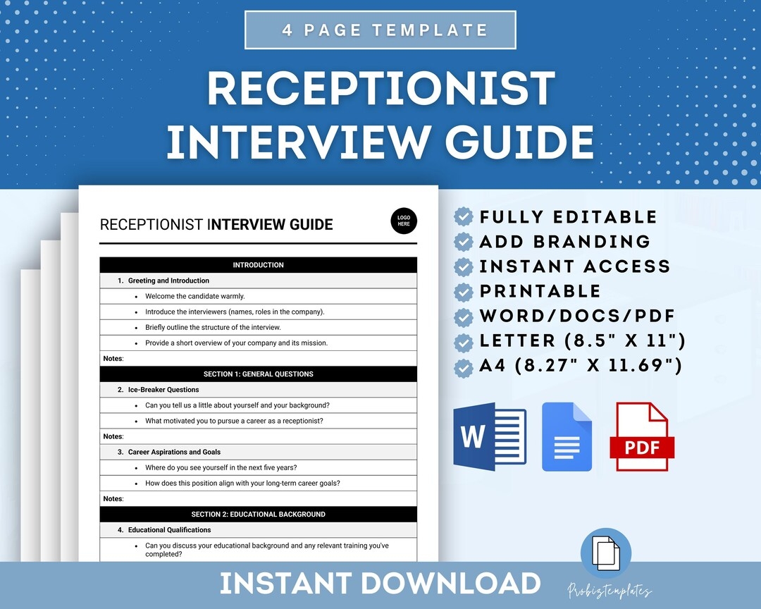 Receptionist Interview Guide Front Desk Receptionist Interview Guide Office Receptionist Interview Questions HR Interview Preparation Etsy